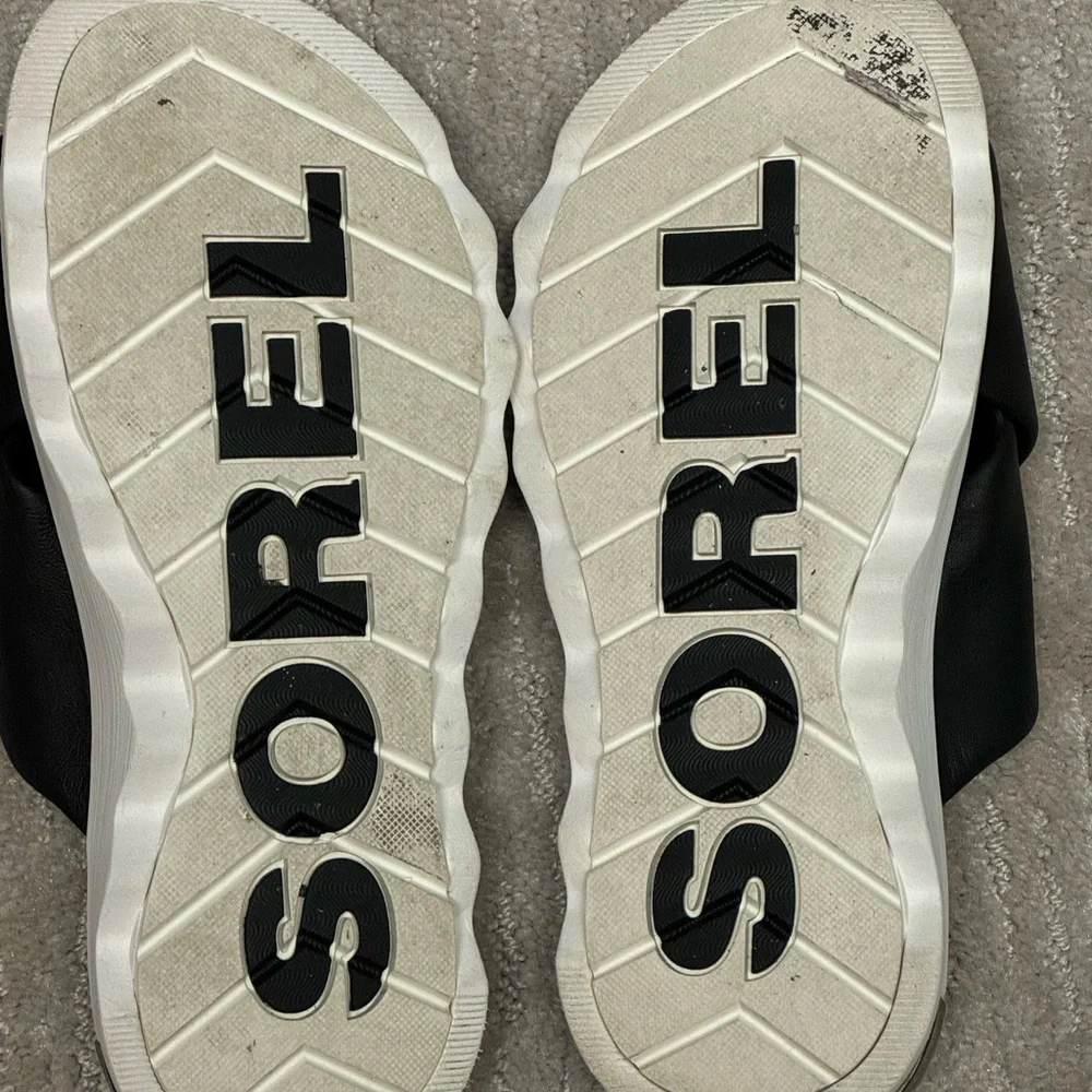 Sorel Black and White Platform Slide Sandals